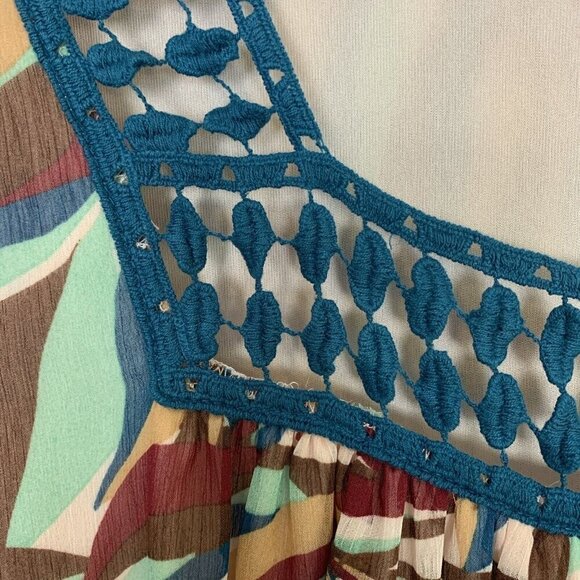 Lane Bryant Short Sleeve Blouse Lightweight Crochet Teal Brown Top Womens 18 20 - Picture 4 of 15